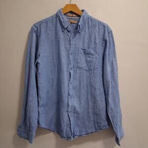 Bruno Men's Washable Linen Cotton Chambray Long Sleeve Button Up Size Small